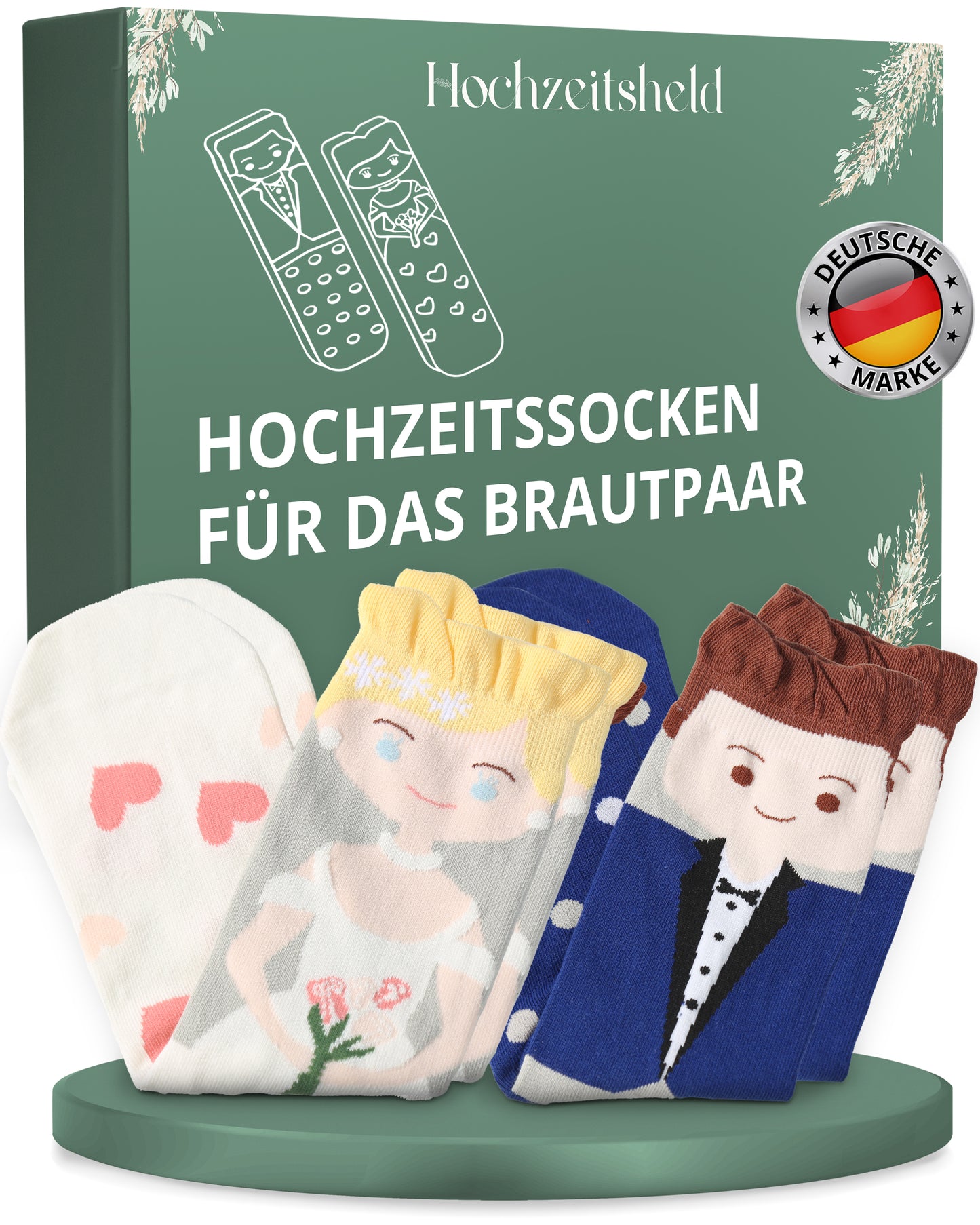 Socken Hochzeit - Blauer Anzug & Blonde Braut