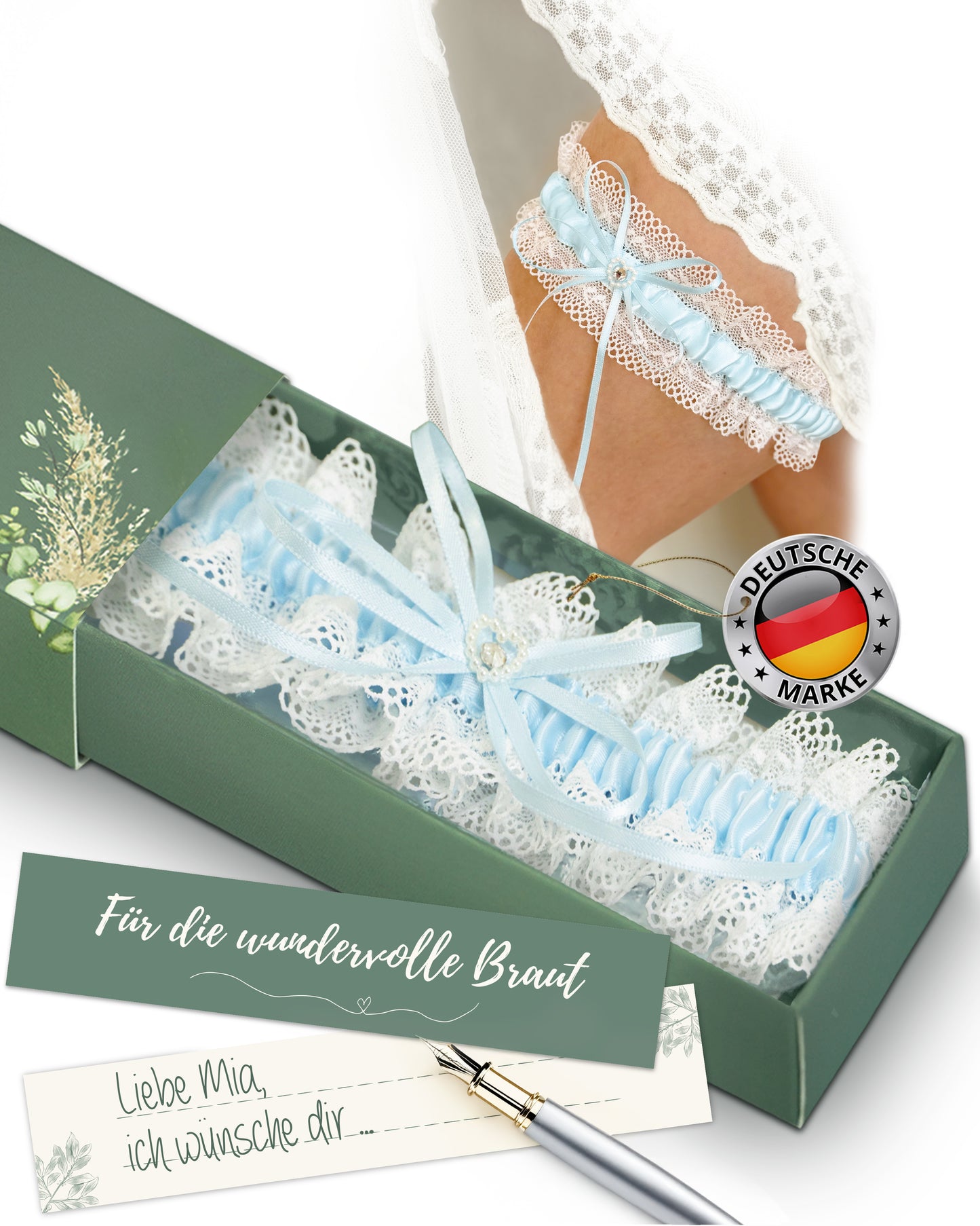 Blaues Strumpfband Hochzeit - Geschenk-Option im eleganten Design
