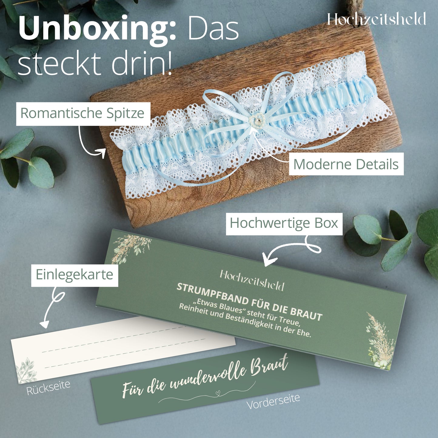 Blaues Strumpfband Hochzeit - Geschenk-Option im eleganten Design