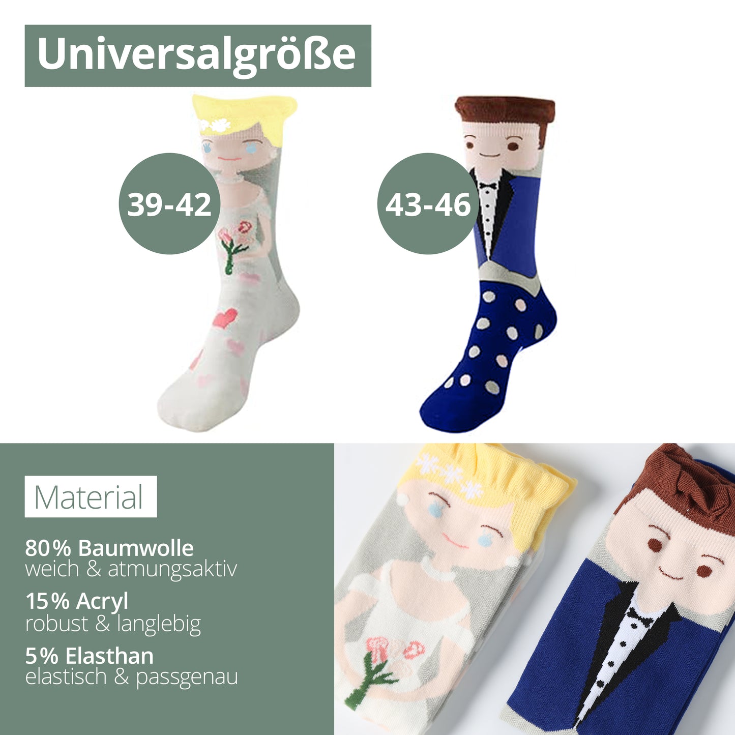 Socken Hochzeit - Blauer Anzug & Blonde Braut