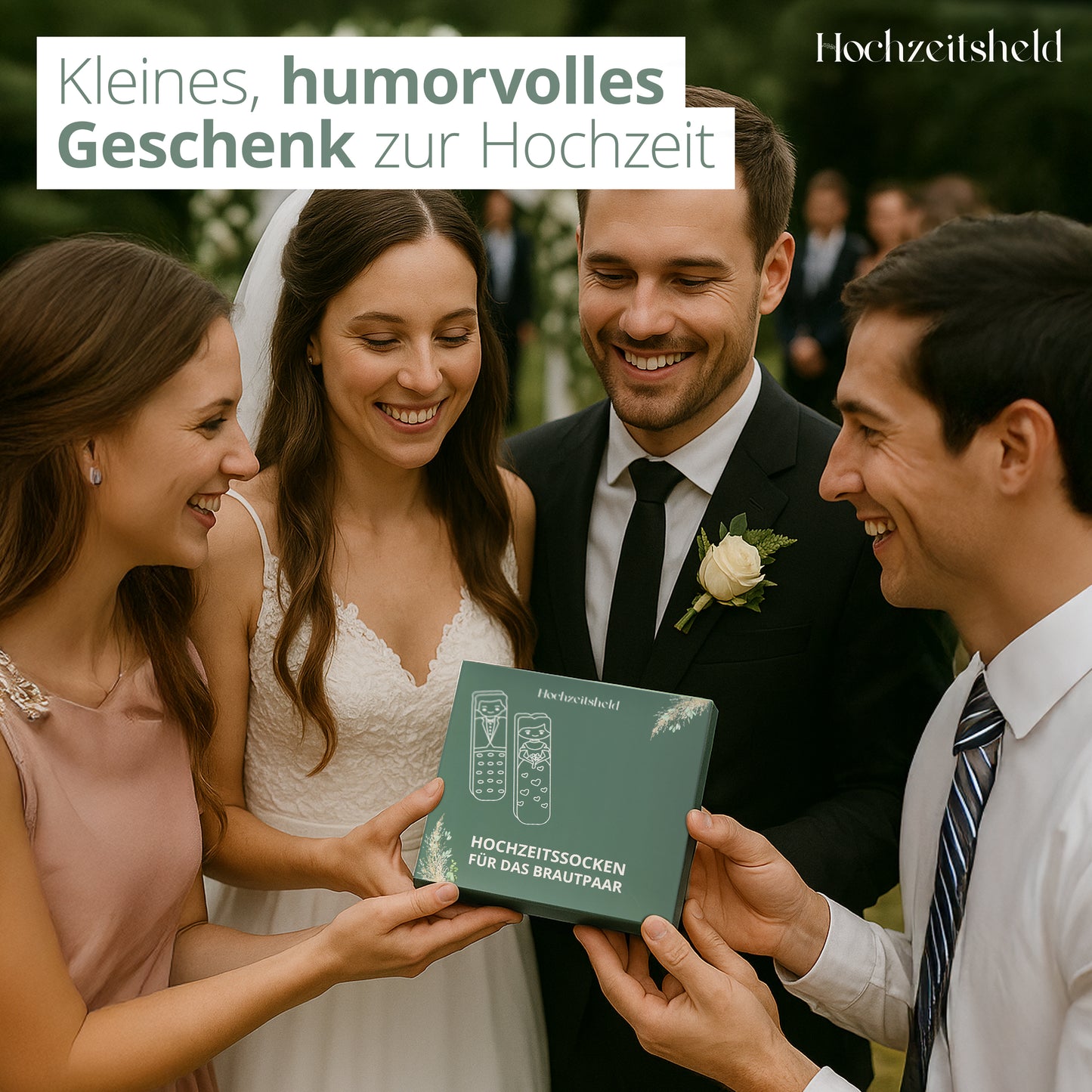 Socken Hochzeit - Schwarzer Anzug & Brünette Braut