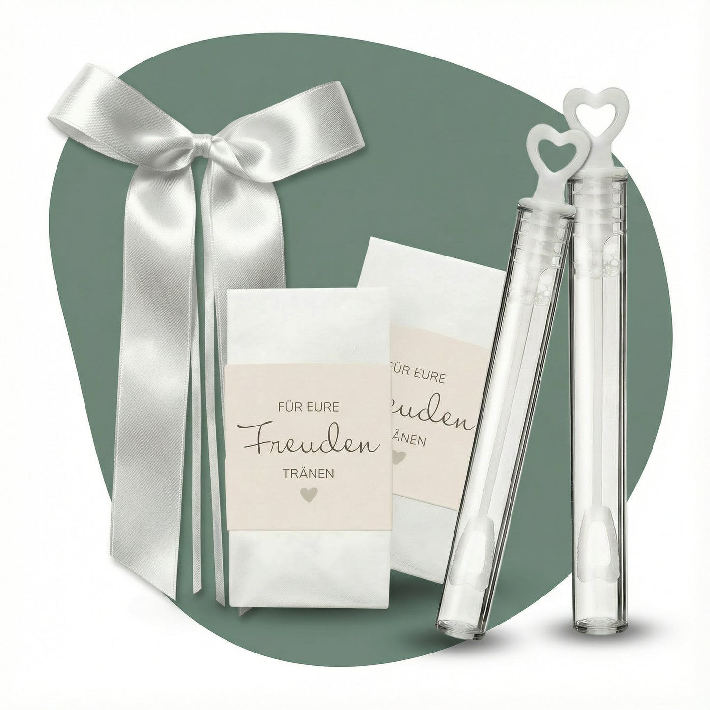 Standesamt-Starter-Set - 50 Stück Seifenblasen, Autoschleifen und Freudentränen-Banderole im Vorteilspack