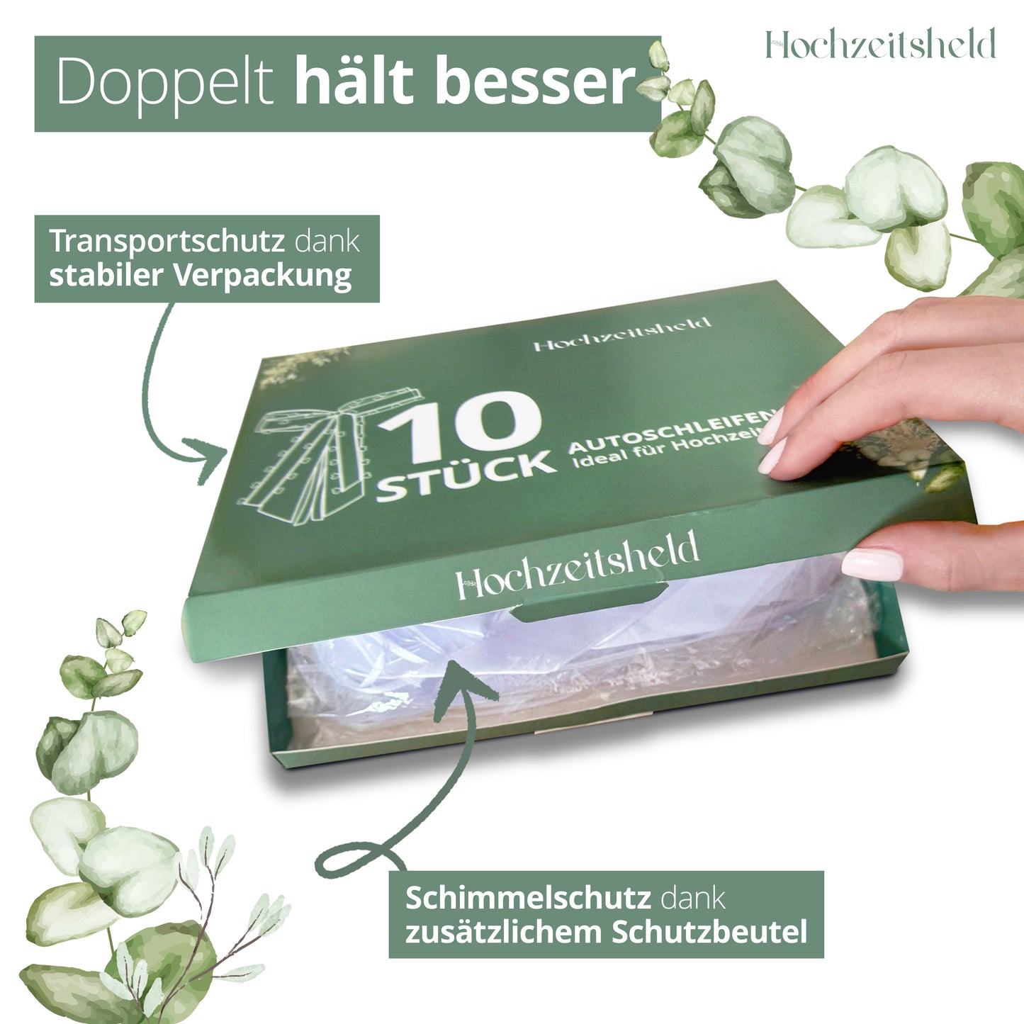 Autoschleifen Hochzeit Weiß (Herzform) - Brautauto & Konvoi Deko