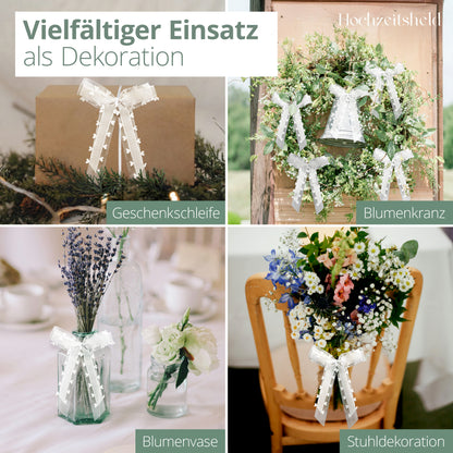 Autoschleifen Hochzeit Weiß (Herzform) - Brautauto & Konvoi Deko