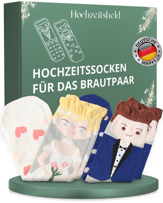 Socken Hochzeit - Blauer Anzug & Blonde Braut