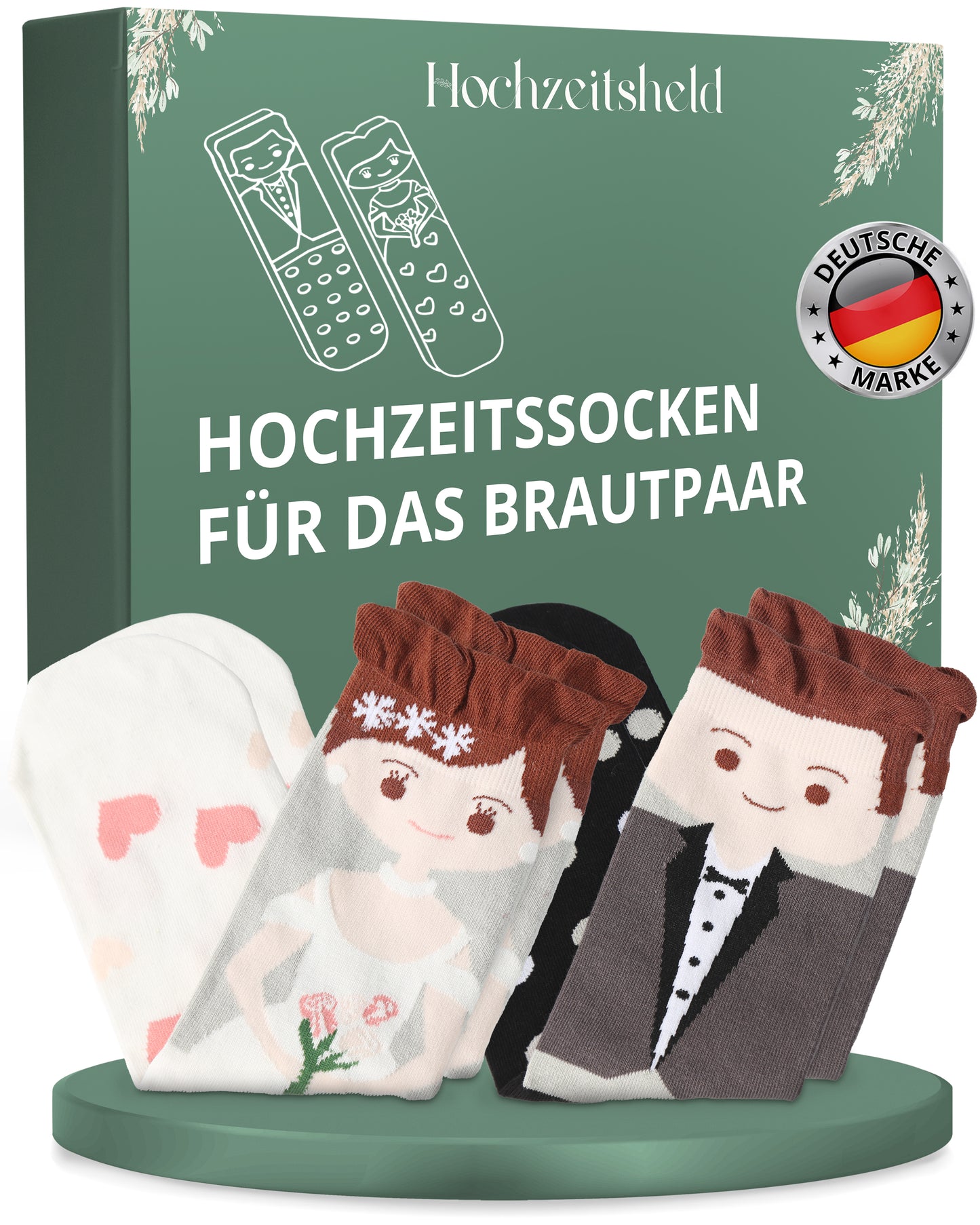 Socken Hochzeit - Schwarzer Anzug & Brünette Braut