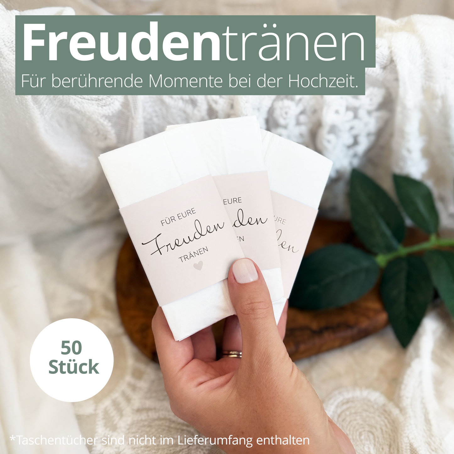 50x Freudentränen Taschentücher Banderole