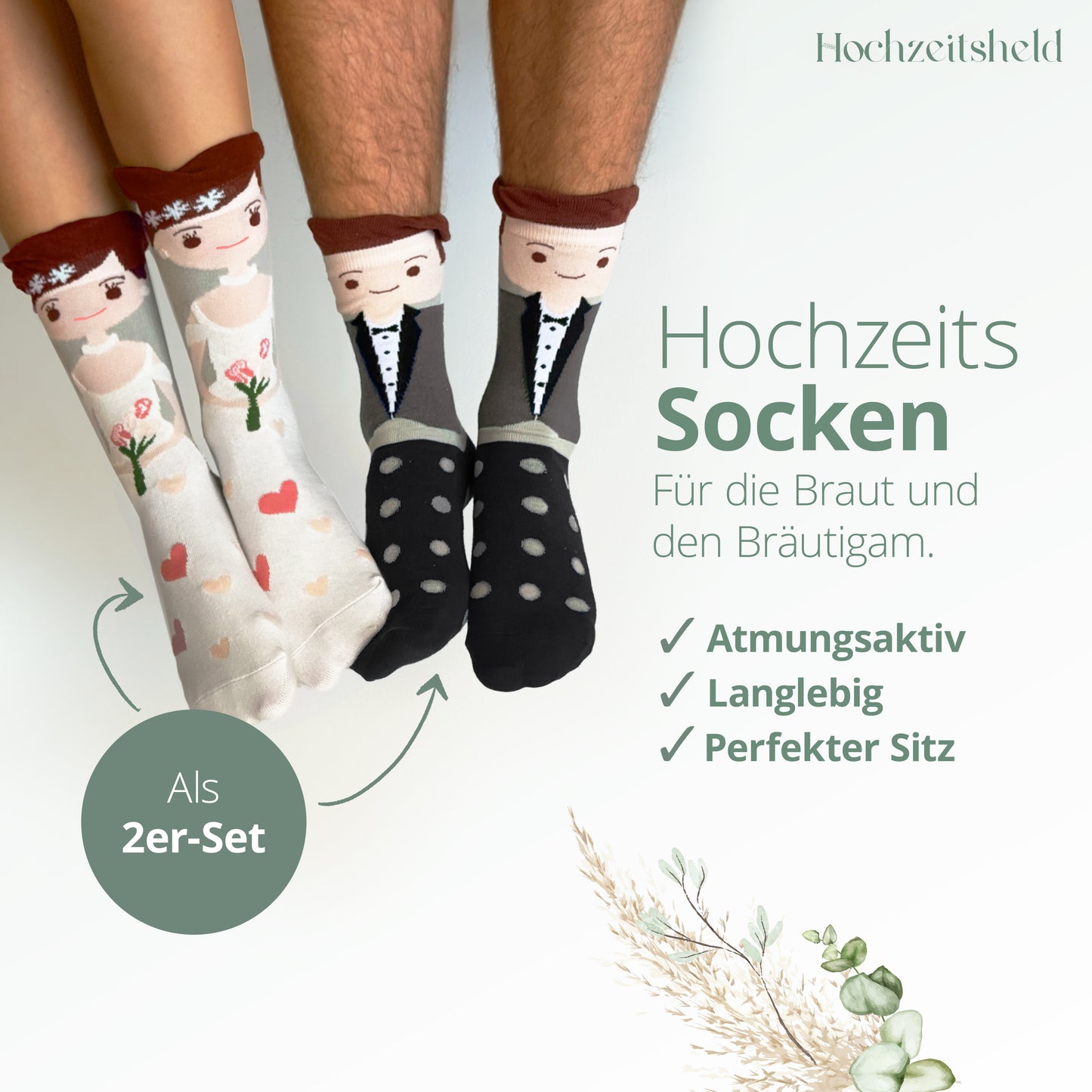 Socken Hochzeit - Schwarzer Anzug & Brünette Braut