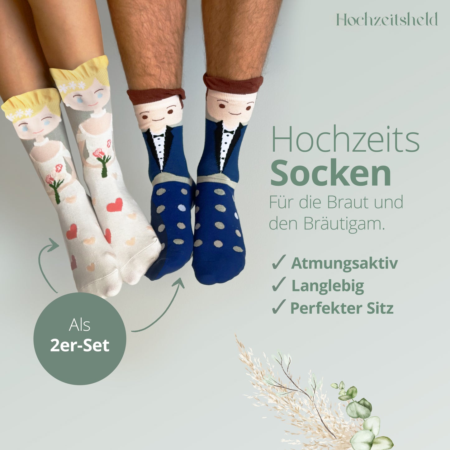 Socken Hochzeit - Blauer Anzug & Blonde Braut