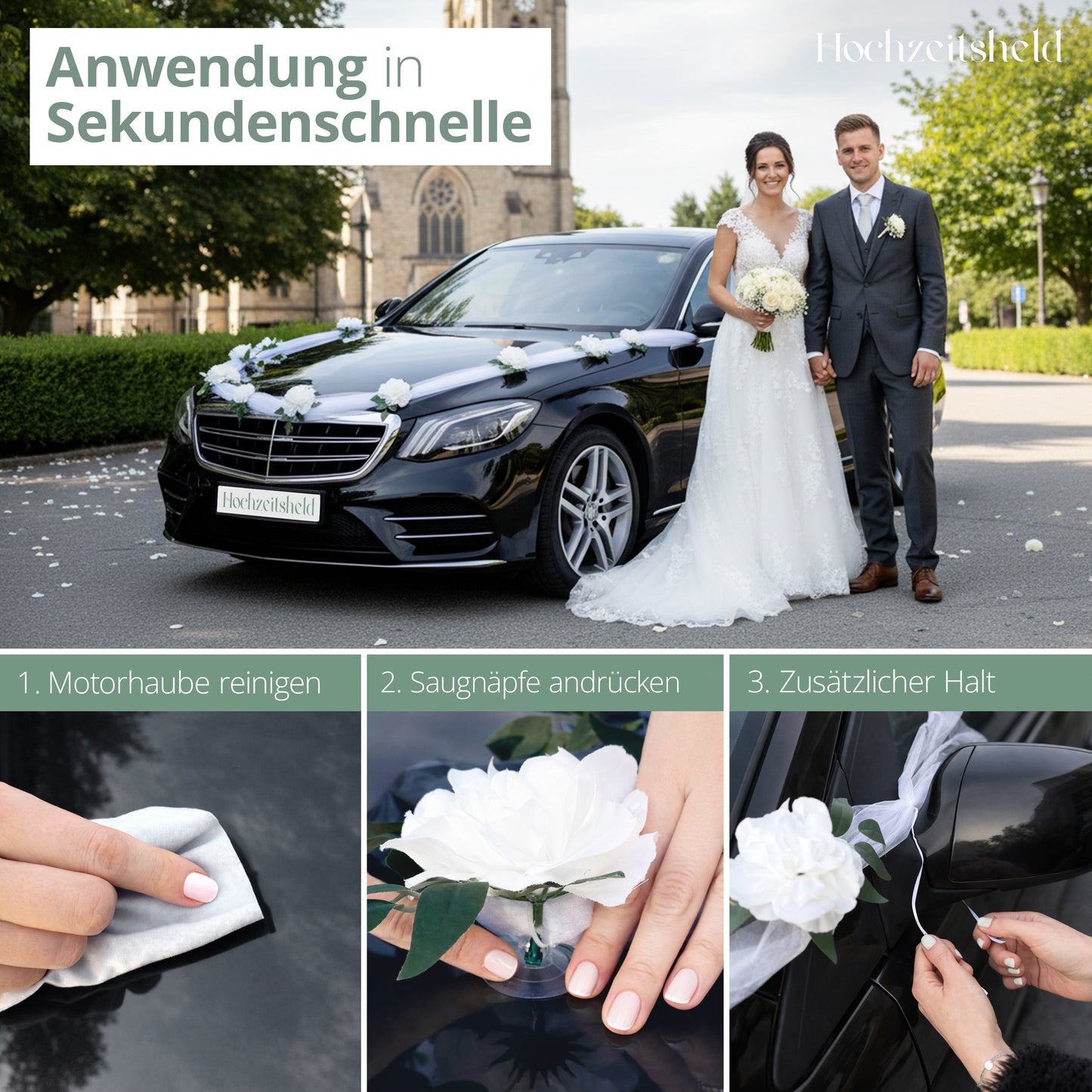 Autoschmuck Hochzeit für die Motorhaube des Brautoautos