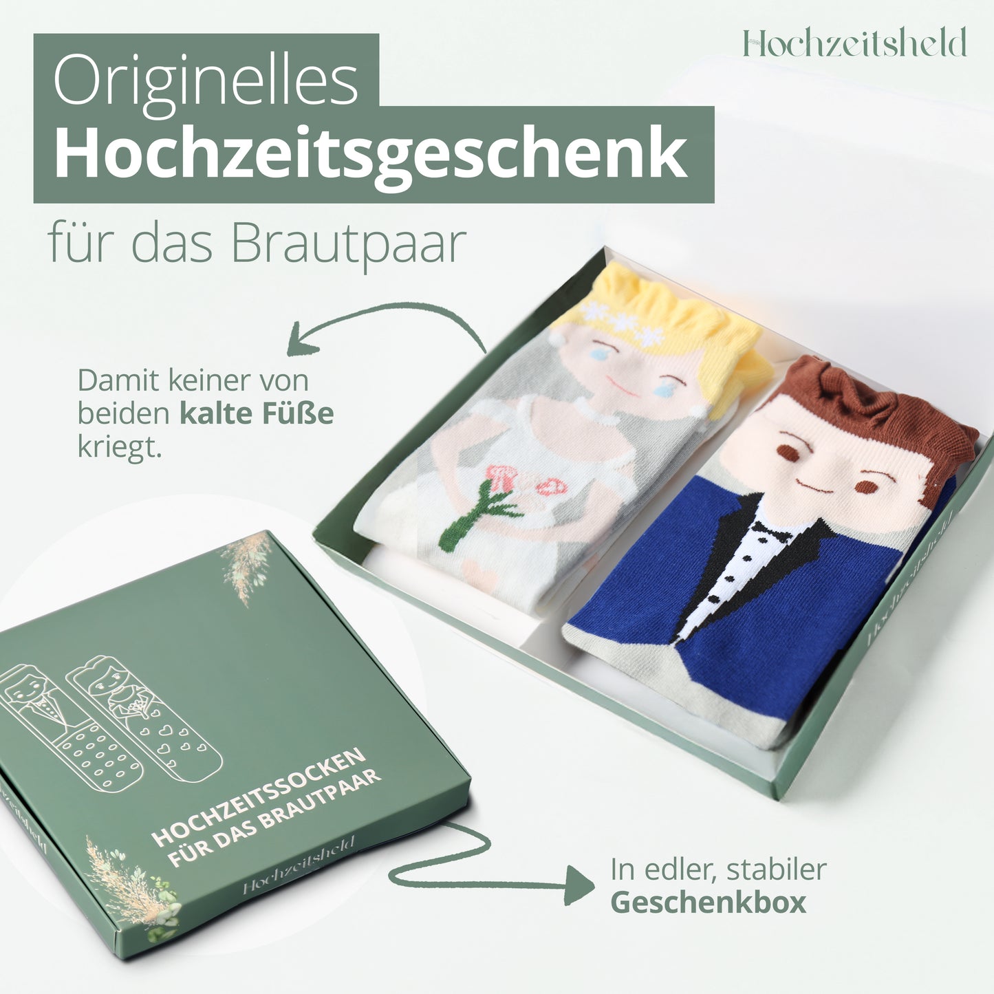 Socken Hochzeit - Blauer Anzug & Blonde Braut