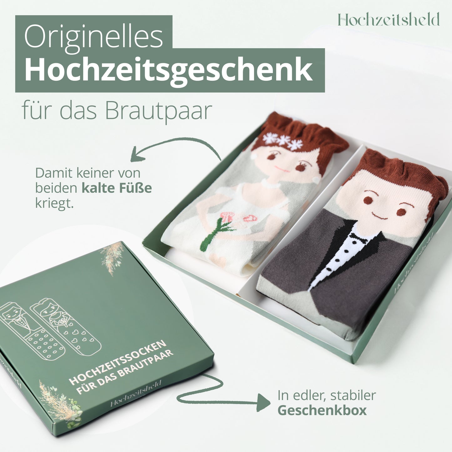 Socken Hochzeit - Schwarzer Anzug & Brünette Braut