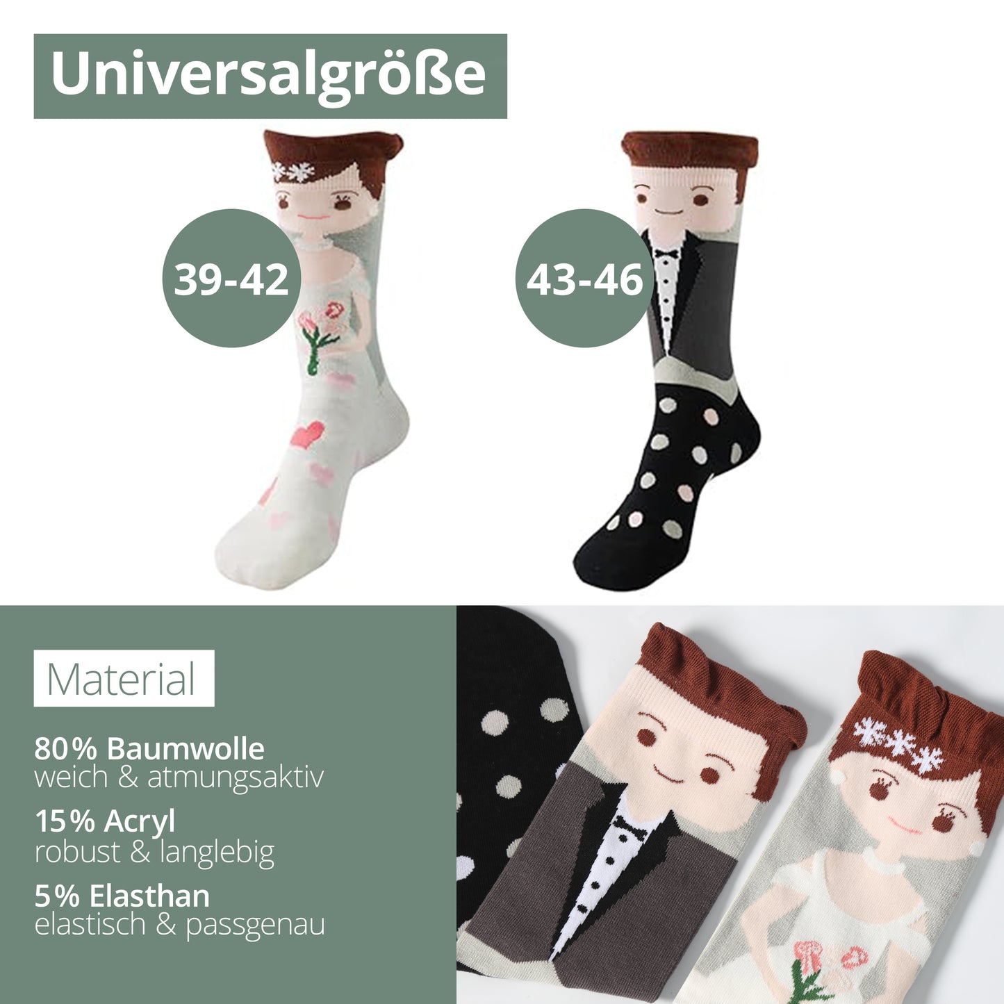 Socken Hochzeit - Schwarzer Anzug & Brünette Braut