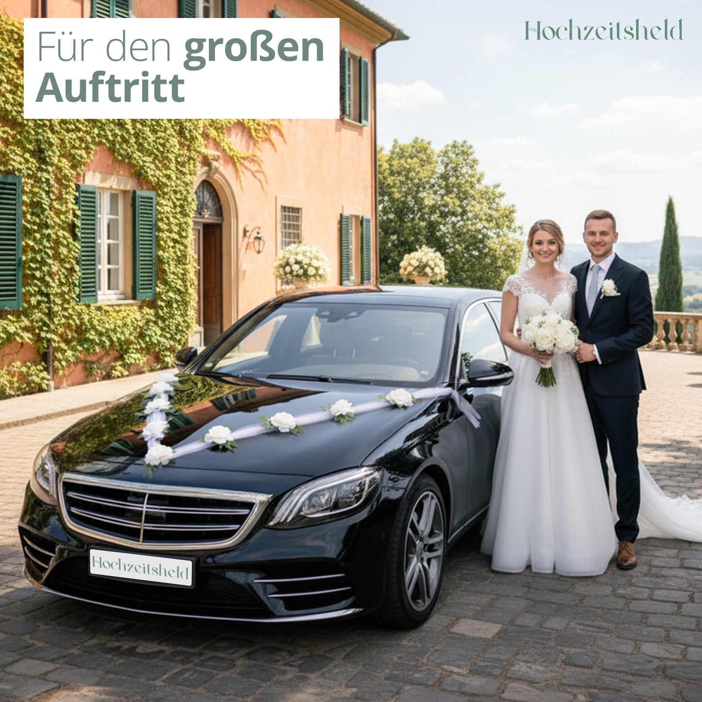 Autoschmuck Hochzeit für die Motorhaube des Brautoautos