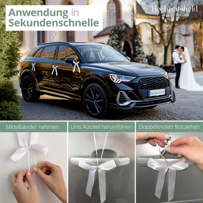 Standesamt-Starter-Set - 50 Stück Seifenblasen, Autoschleifen und Freudentränen-Banderole im Vorteilspack