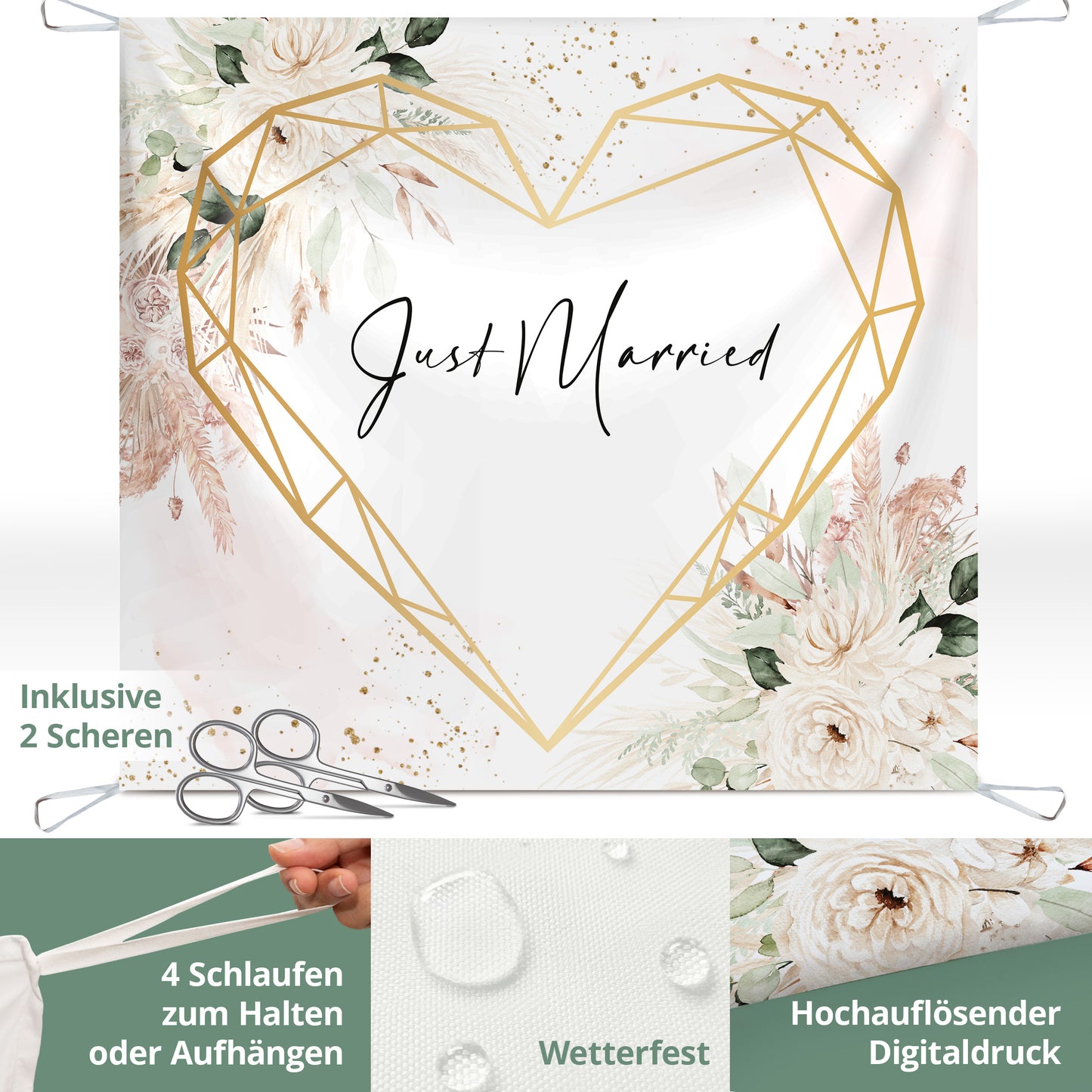 Hochzeitsherz zum Ausschneiden - Geometrisch, Elfenbein